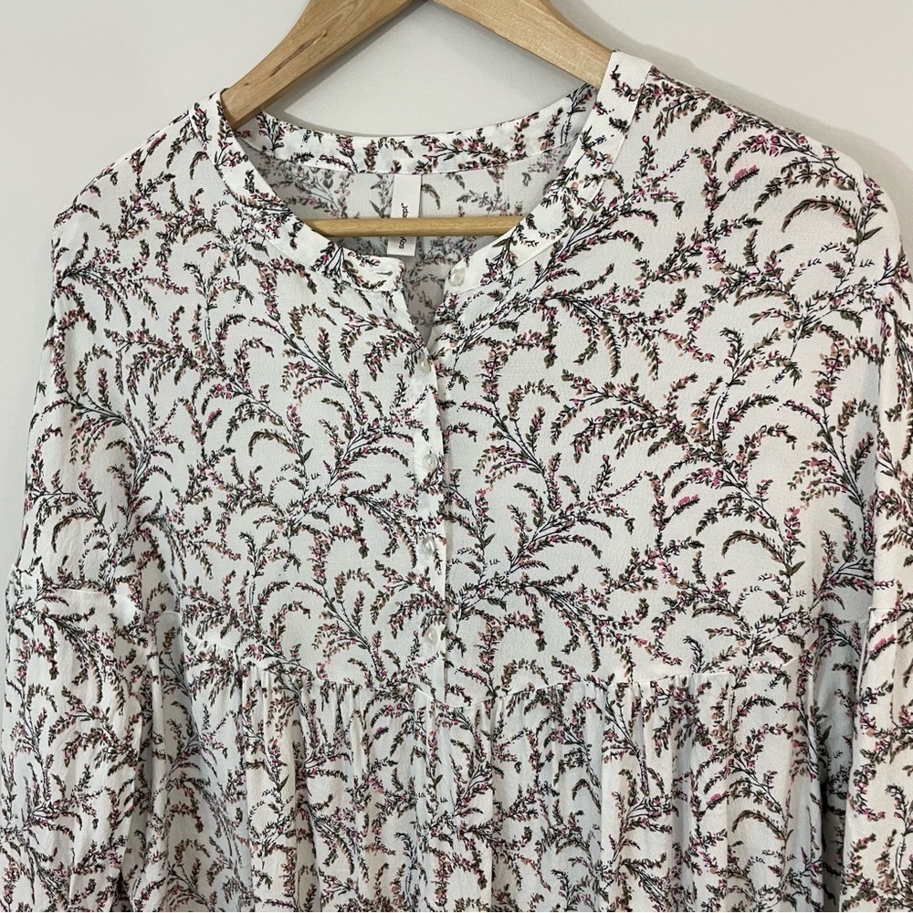 Soya Concept Floral Tunic Top Womens S White Pink Boho Relaxed Fit Popover Shirt